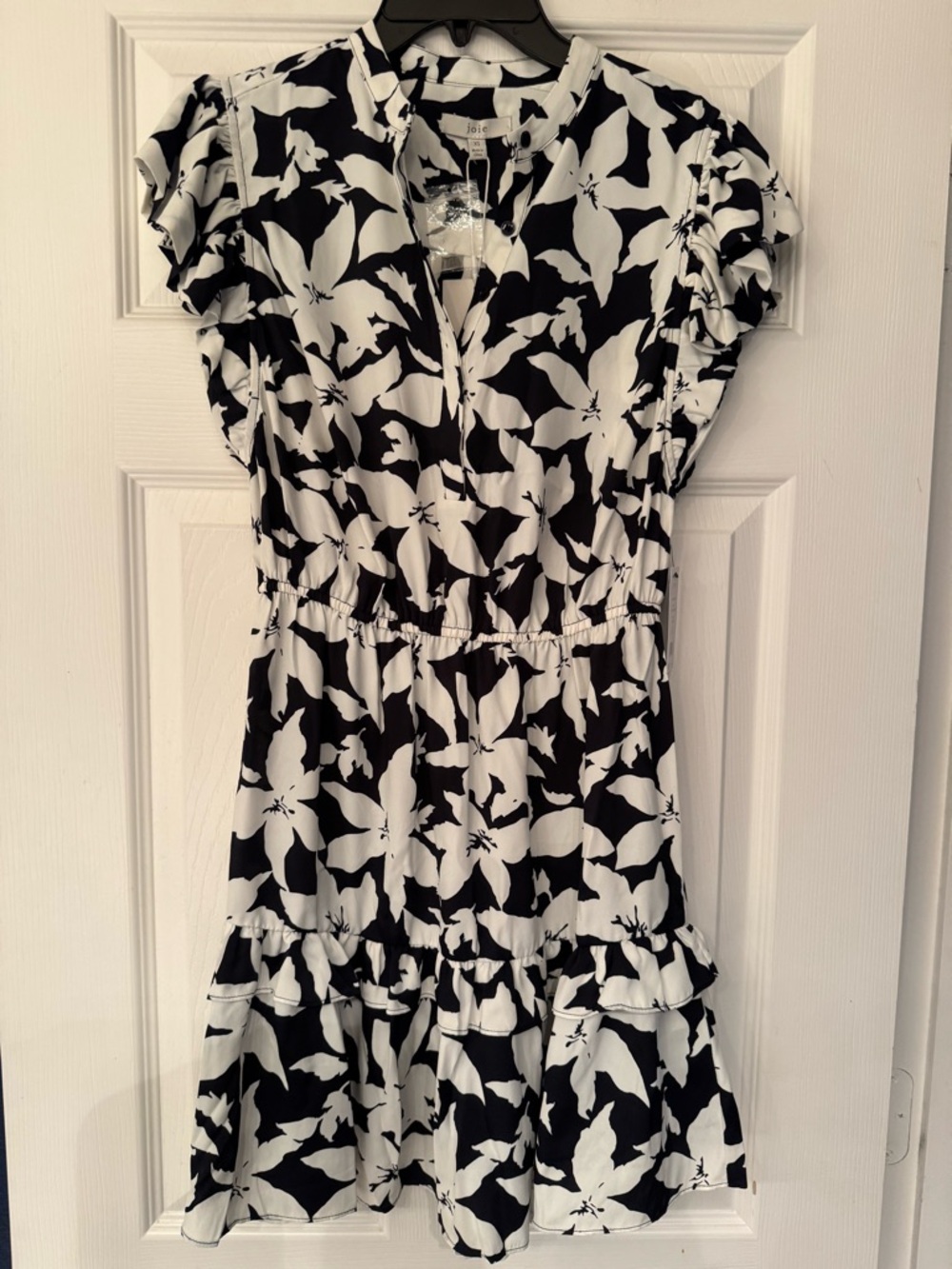 Joie Krystina Ruffle Trim Floral Dress Deep Sea Women’s Blackish Blue Size XS - Picture 5 of 14